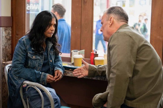 Maya and Harvey have tense chat in McKlunky's in EastEnders