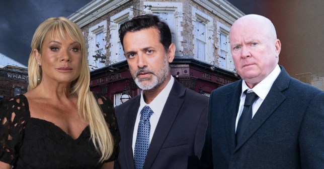 EastEnders picture shows Sharon, Nish and Phil