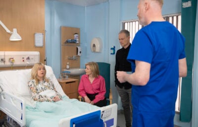Nick, Leanne and Toyah in hospital on Corrie as a doctor talks to them