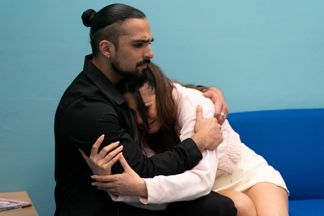 Priya breaks down in Ravi's arms in EastEnders