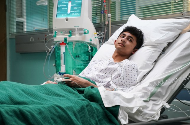 Nugget lies in his hospital bed in EastEnders