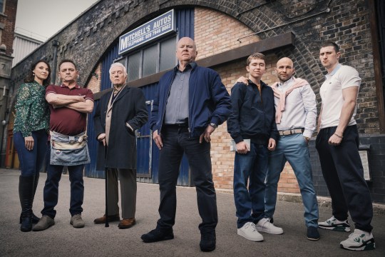 Honey, Billy, Stevie and Phil Mitchell with new EastEnders characters Barney, Terry and Harry Mitchell
